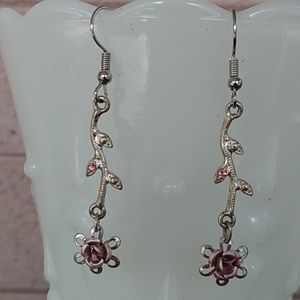 One of a Kind Silver and Rose Tone Rose Dangle